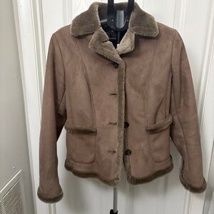 Ann Taylor Brown Teddy Jacket with Faux Fur Trim
